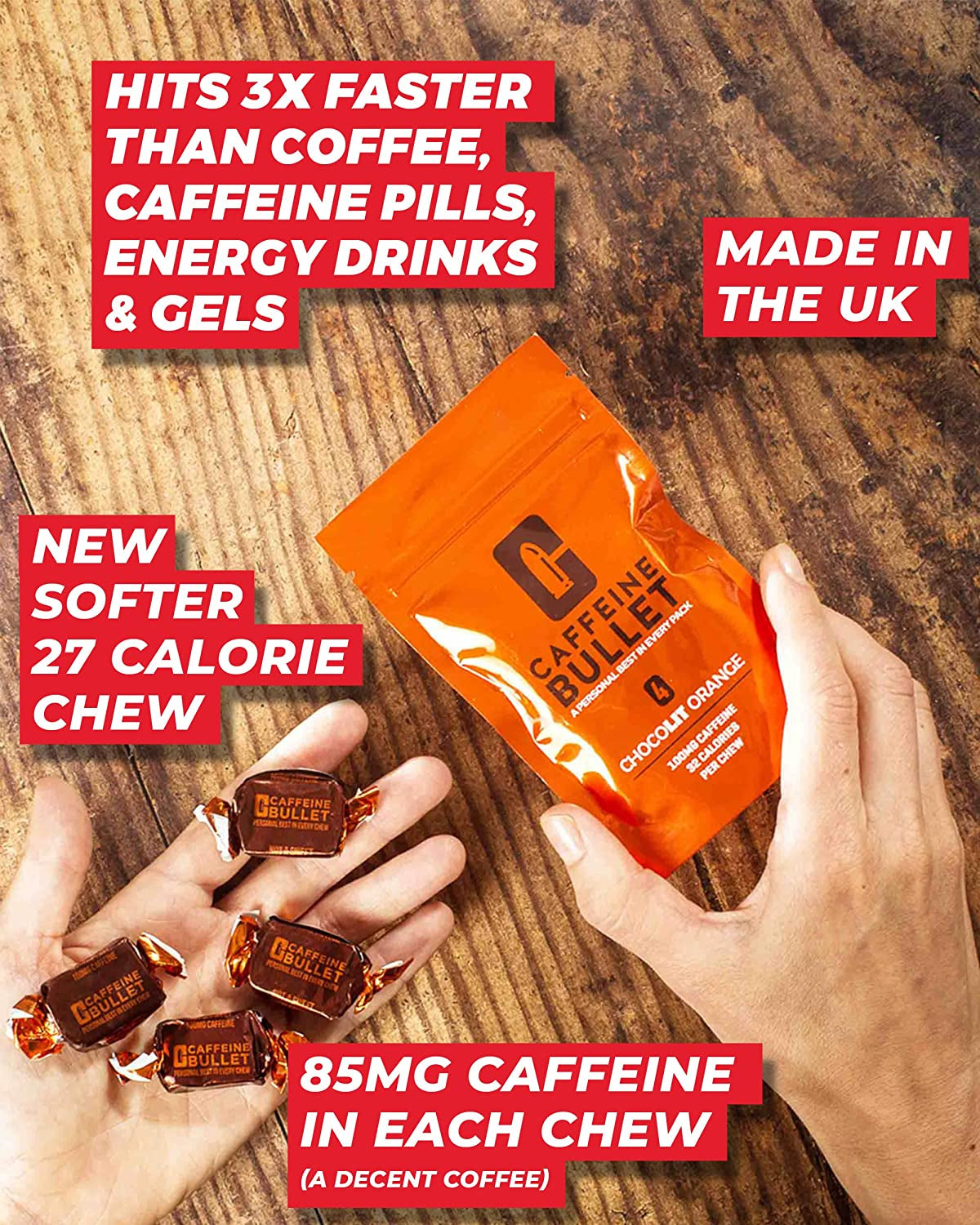 Energy Chews. Chocolate Orange - 40 * 85Mg Caffeine Gummies: Kick Faster than Energy Gels for a Cycling, Endurance Sports & Stay Awake Chocolate Boost