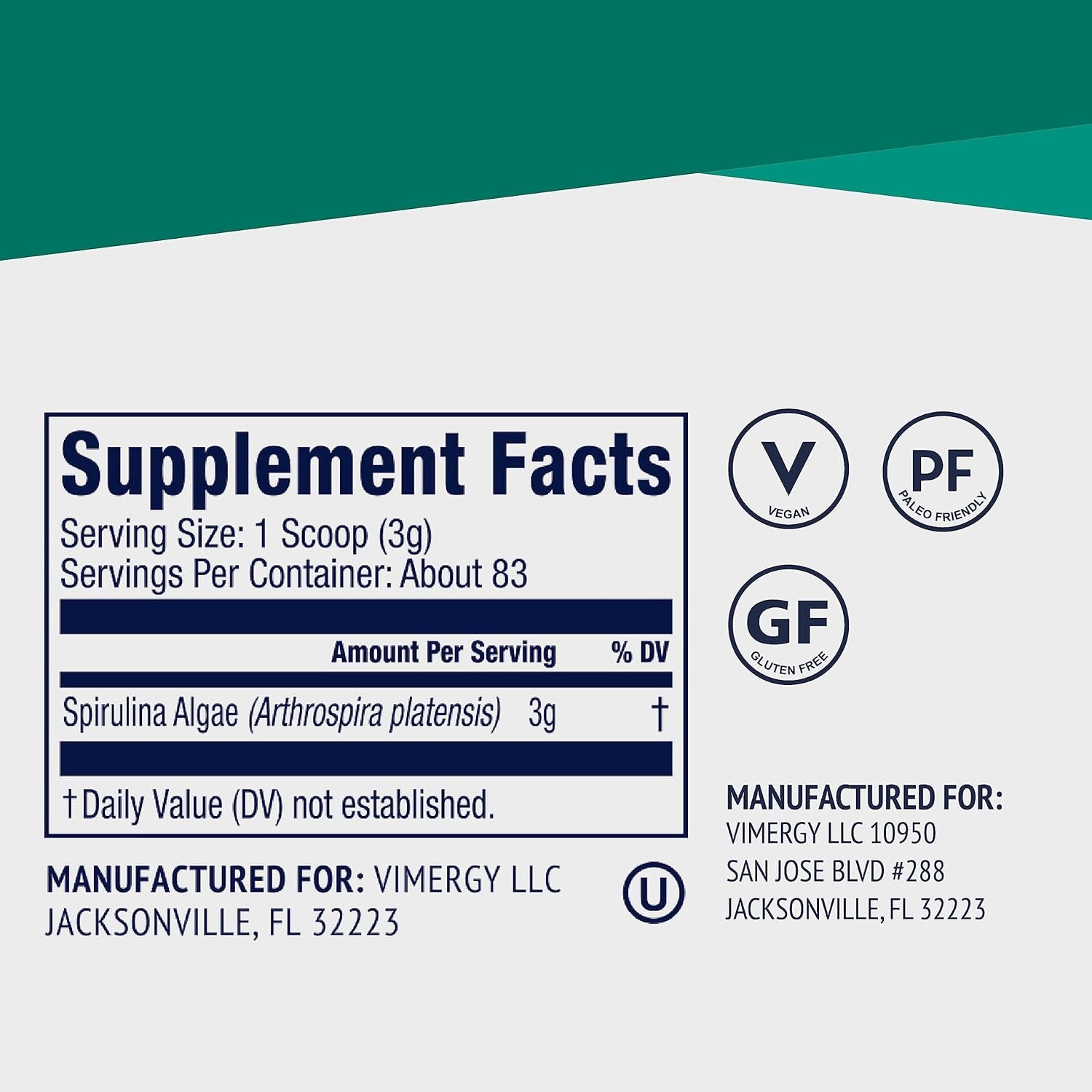 Spirulina Powder – Super Greens Powder - Helps Reduce Allergy Symptoms, Source of Antioxidants, Plant Protein – Vegan, Gluten-Free, 250G