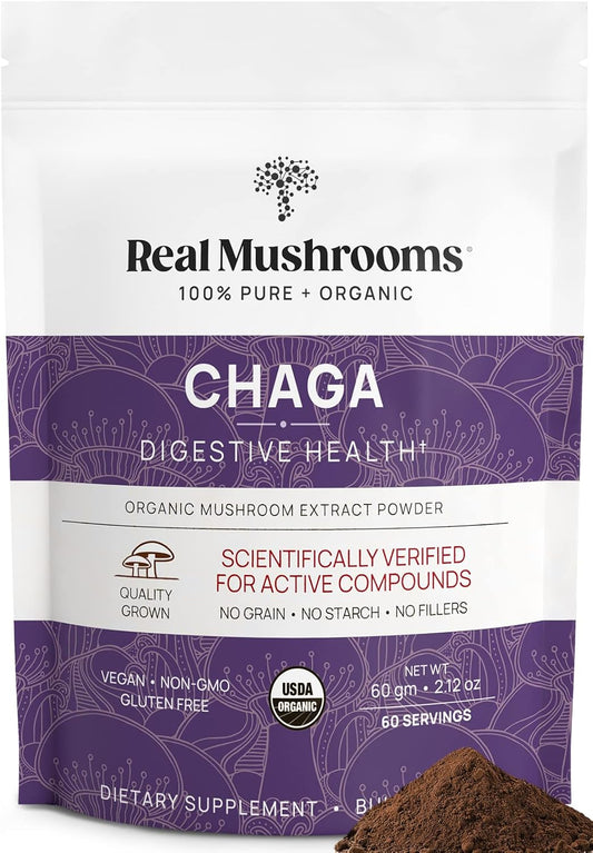 Chaga Powder - Organic Mushroom Supplement with Chaga Extract - Chaga Mushroom with Fungal Polysaccharides & Immunomodulating Properties - Non-Gmo, 60 Servings