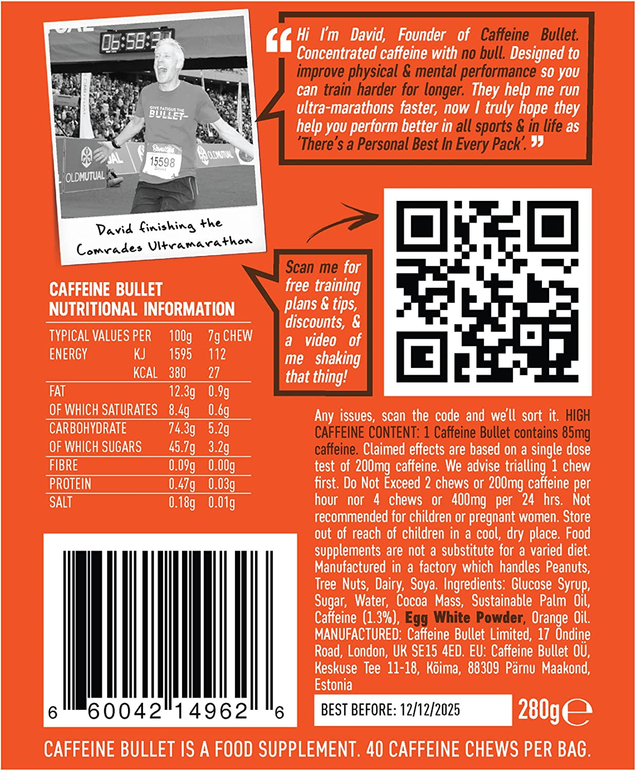 Energy Chews. Chocolate Orange - 40 * 85Mg Caffeine Gummies: Kick Faster than Energy Gels for a Cycling, Endurance Sports & Stay Awake Chocolate Boost