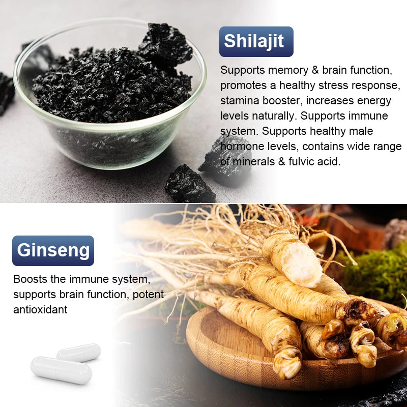 Hot Sale 100% Organic Shilajit & Maca Capsules for Male Hormone Balance Energy Supplement Increased Endurance