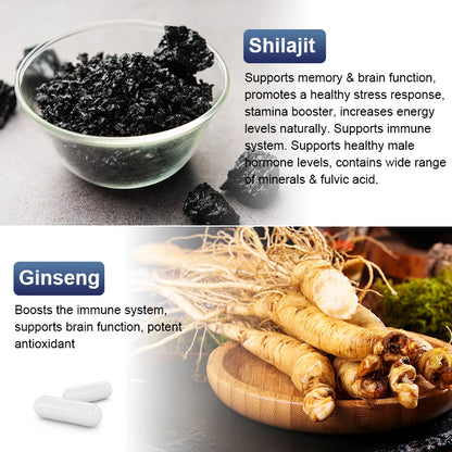 Hot Sale 100% Organic Shilajit & Maca Capsules for Male Hormone Balance Energy Supplement Increased Endurance
