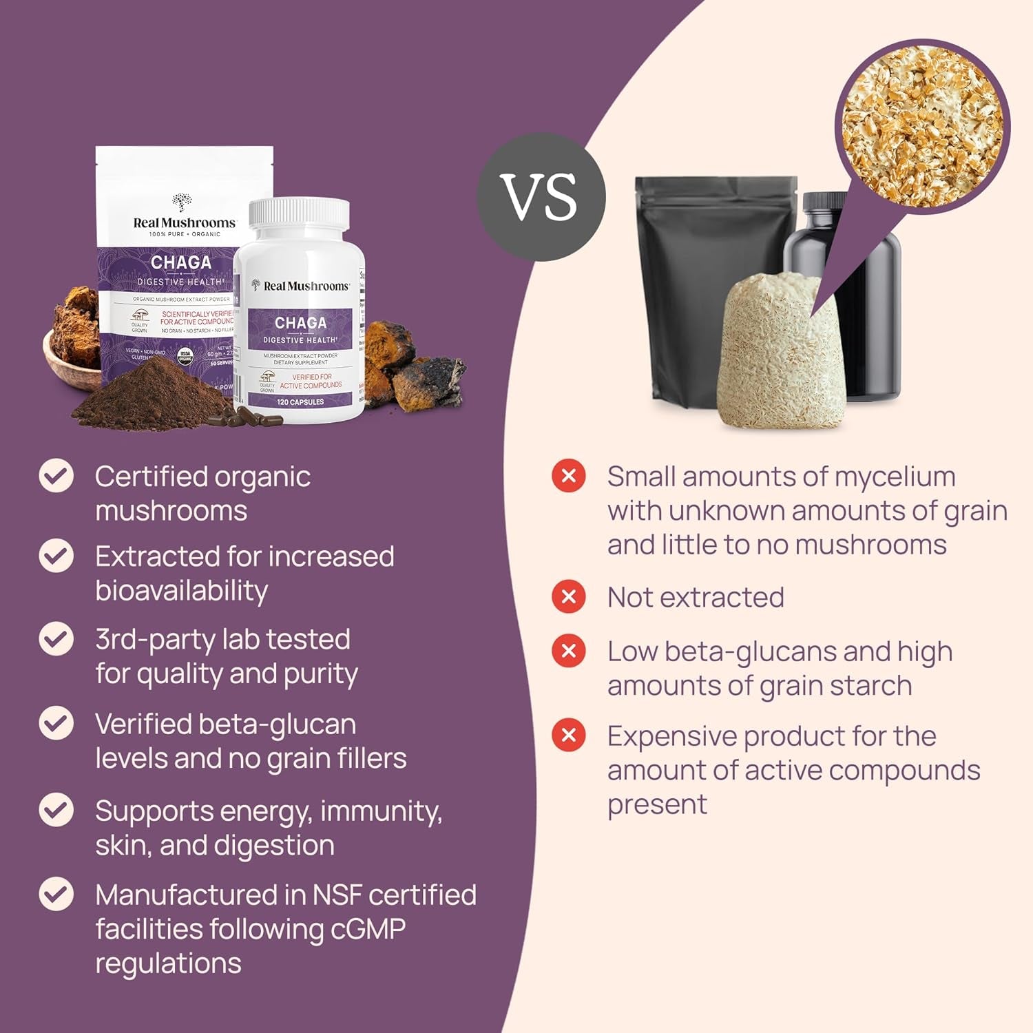 Chaga Powder - Organic Mushroom Supplement with Chaga Extract - Chaga Mushroom with Fungal Polysaccharides & Immunomodulating Properties - Non-Gmo, 60 Servings