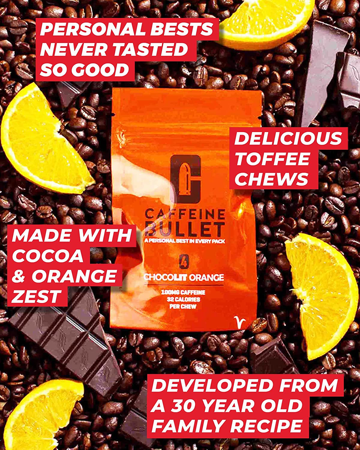 Energy Chews. Chocolate Orange - 40 * 85Mg Caffeine Gummies: Kick Faster than Energy Gels for a Cycling, Endurance Sports & Stay Awake Chocolate Boost