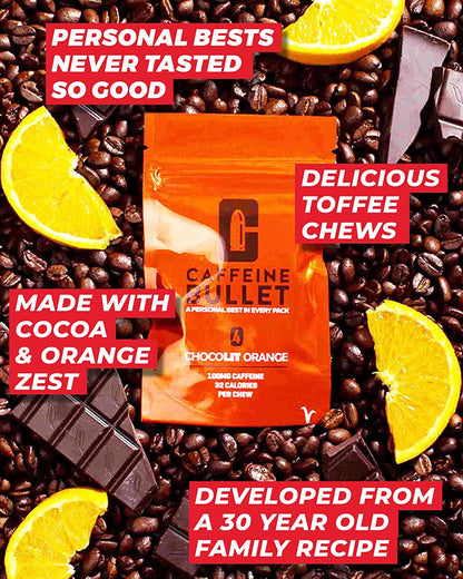 Energy Chews. Chocolate Orange - 40 * 85Mg Caffeine Gummies: Kick Faster than Energy Gels for a Cycling, Endurance Sports & Stay Awake Chocolate Boost