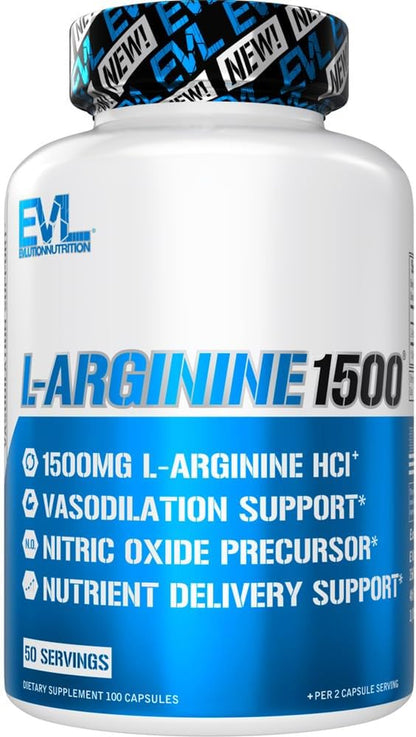 Nutrition 1500Mg L-Arginine Capsules - High Strength L Arginine Supplement for Enhanced Nitric Oxide Production plus Protein and Creatine Synthesis - Preworkout Nitric Oxide Supplement