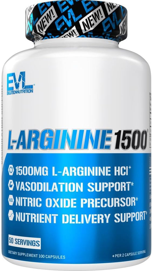 Nutrition 1500Mg L-Arginine Capsules - High Strength L Arginine Supplement for Enhanced Nitric Oxide Production plus Protein and Creatine Synthesis - Preworkout Nitric Oxide Supplement