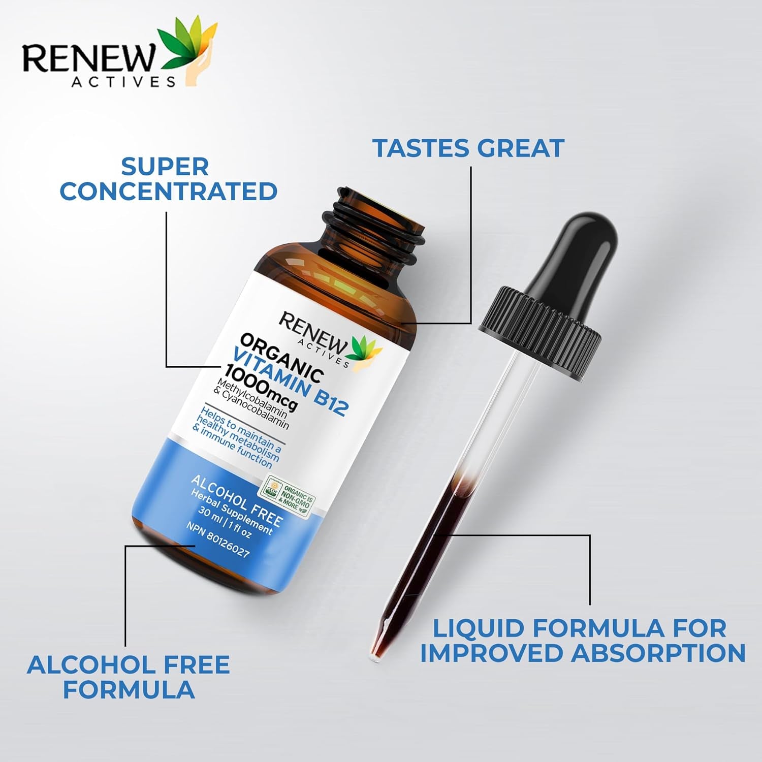 Premium B12 Liquid Extract Supplement - Vegan Drops with High-Potency Complex for Healthy Skin, Strong Nails, Vibrant Hair, & Optimal Immune Functions - Fast-Absorbing 30Ml Formula