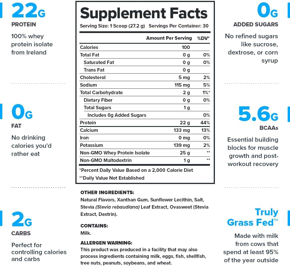 Whey Protein Powder - Whey+ Isolate Protein Powder - Protein Isolate from Grass Fed Cows - Non-Gmo, Lactose-Free, Sugar-Free Protein Powder Dietary Supplemen (30 Servings, Vanilla)