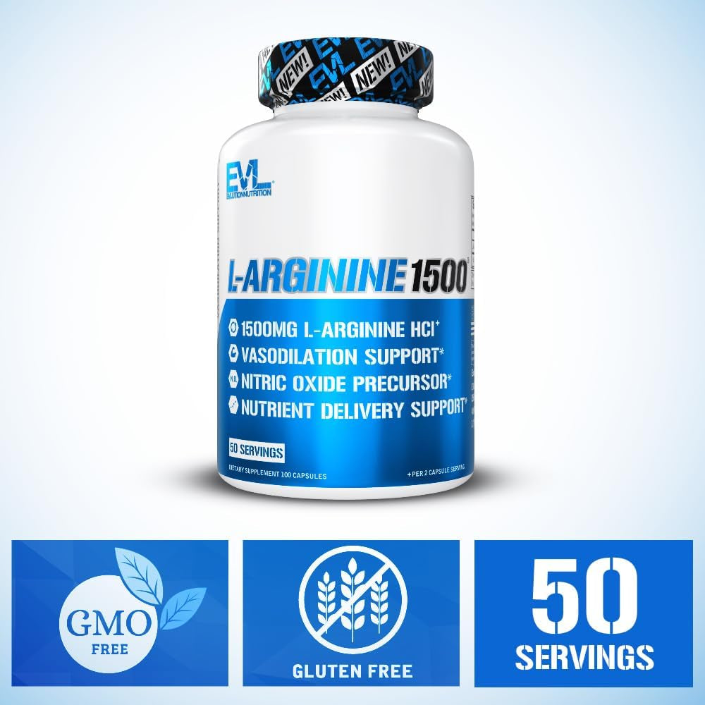 Nutrition 1500Mg L-Arginine Capsules - High Strength L Arginine Supplement for Enhanced Nitric Oxide Production plus Protein and Creatine Synthesis - Preworkout Nitric Oxide Supplement