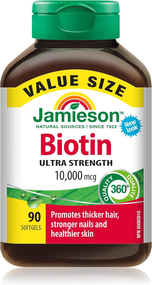 Biotin 10,000 Mcg Ultra Strength Softgels - Value Size, Gluten-Free, 90 Count (Pack of 1)