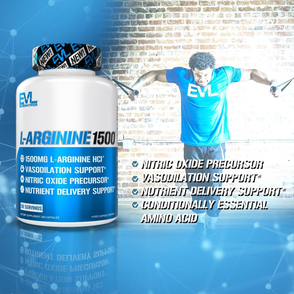 Nutrition 1500Mg L-Arginine Capsules - High Strength L Arginine Supplement for Enhanced Nitric Oxide Production plus Protein and Creatine Synthesis - Preworkout Nitric Oxide Supplement