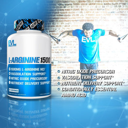 Nutrition 1500Mg L-Arginine Capsules - High Strength L Arginine Supplement for Enhanced Nitric Oxide Production plus Protein and Creatine Synthesis - Preworkout Nitric Oxide Supplement