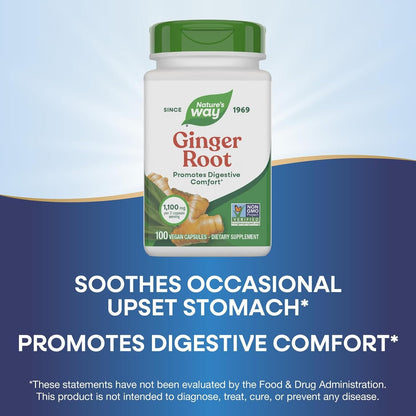 Ginger Root – Traditional Digestive Support Supplement – Helps Relieve Digestive Upset – Gluten Free, Vegetarian, Non-Gmo – 100 Capsules