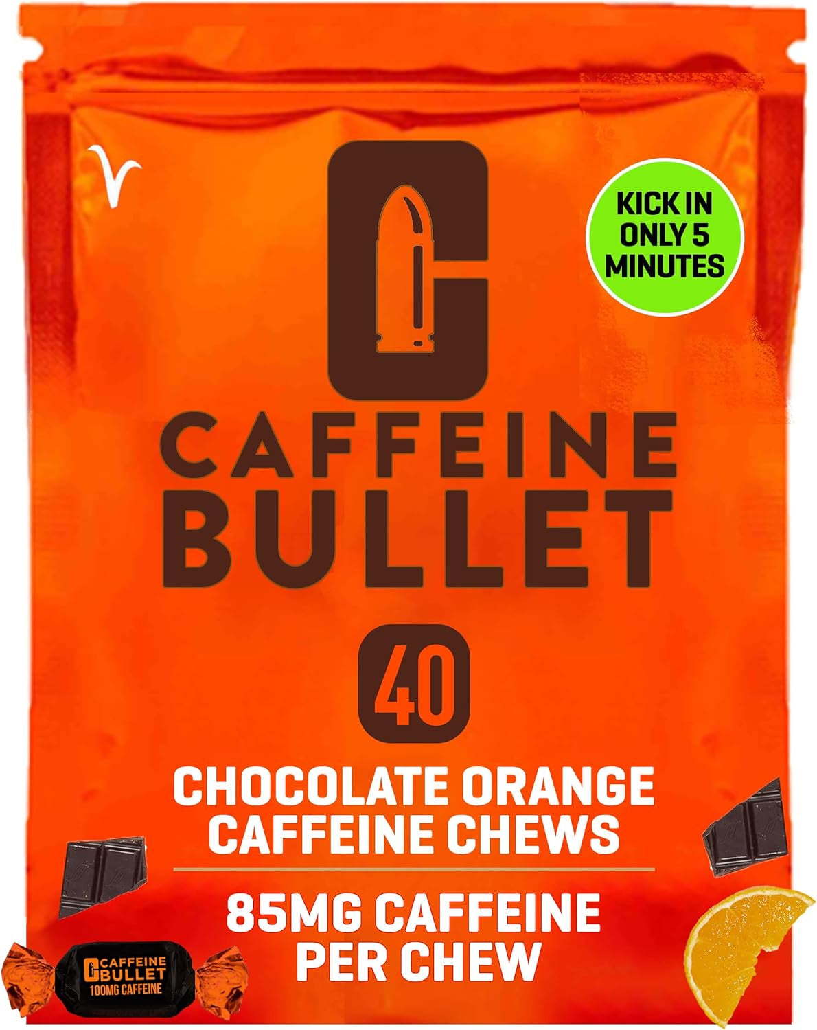 Energy Chews. Chocolate Orange - 40 * 85Mg Caffeine Gummies: Kick Faster than Energy Gels for a Cycling, Endurance Sports & Stay Awake Chocolate Boost